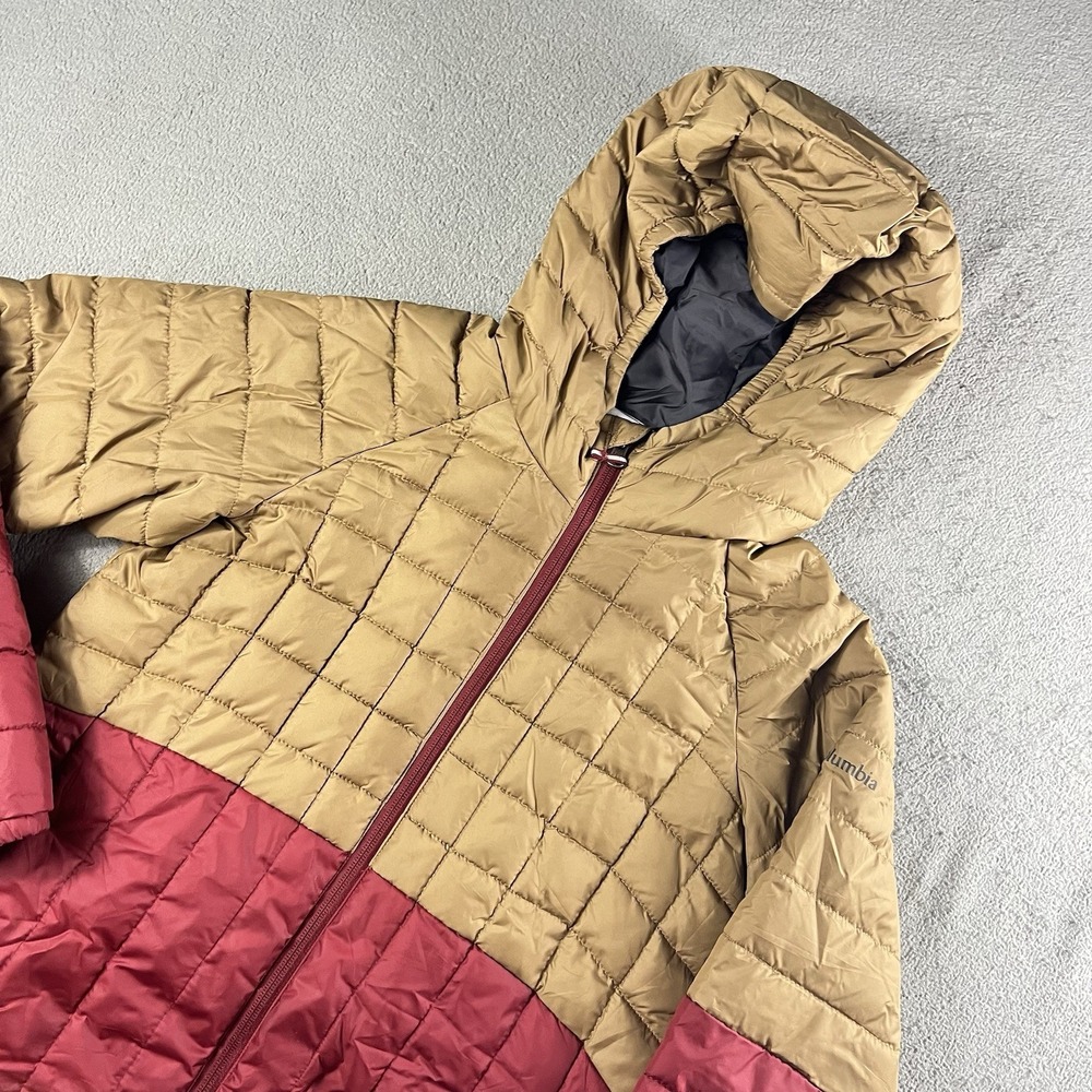 Columbia Jacket Boys Large Brown Maroon Hooded Full Zip Puffer Outdoors Coat